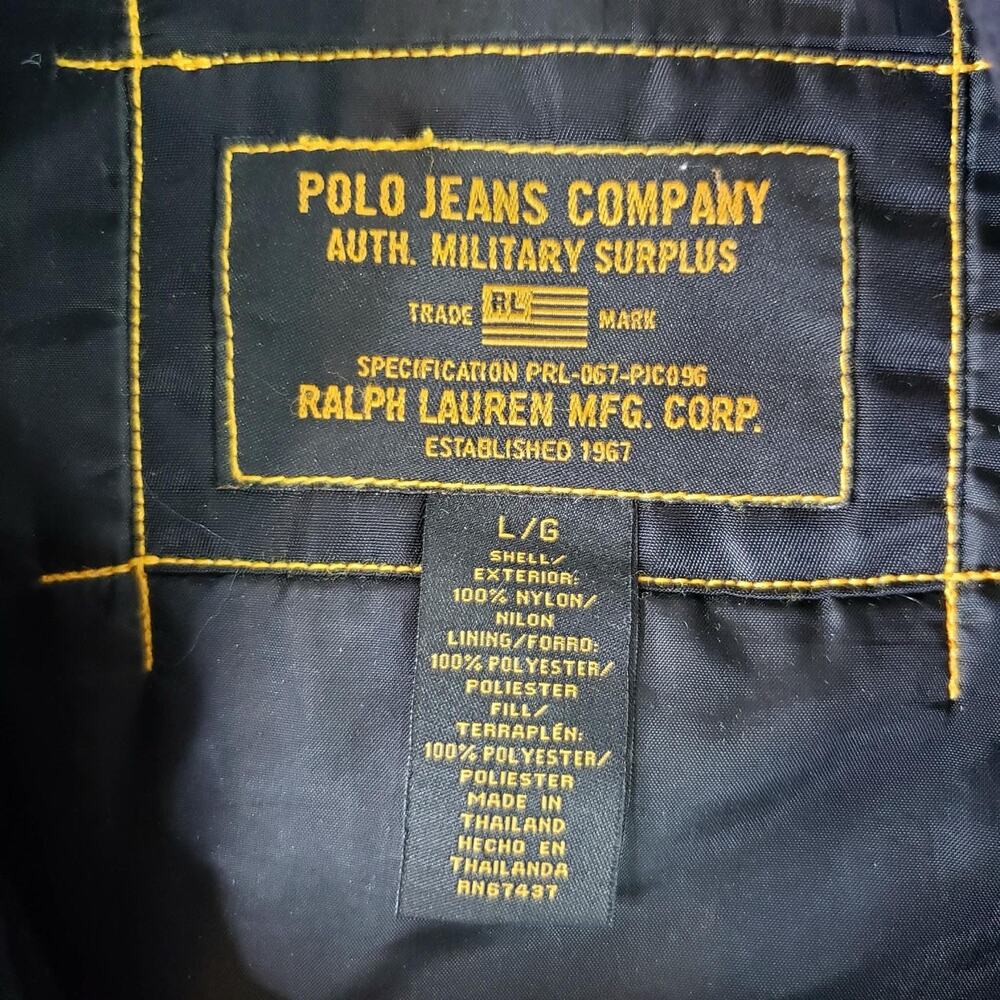 Polo Ralph Lauren Military Surplus Bomber Jacket Pilot Black Mens Large L Zip - Picture 4 of 9